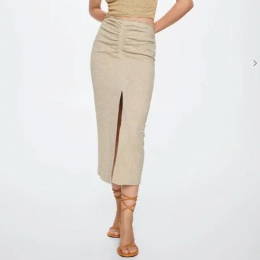 NWT MANGO Linen Pleated Skirt, Size M